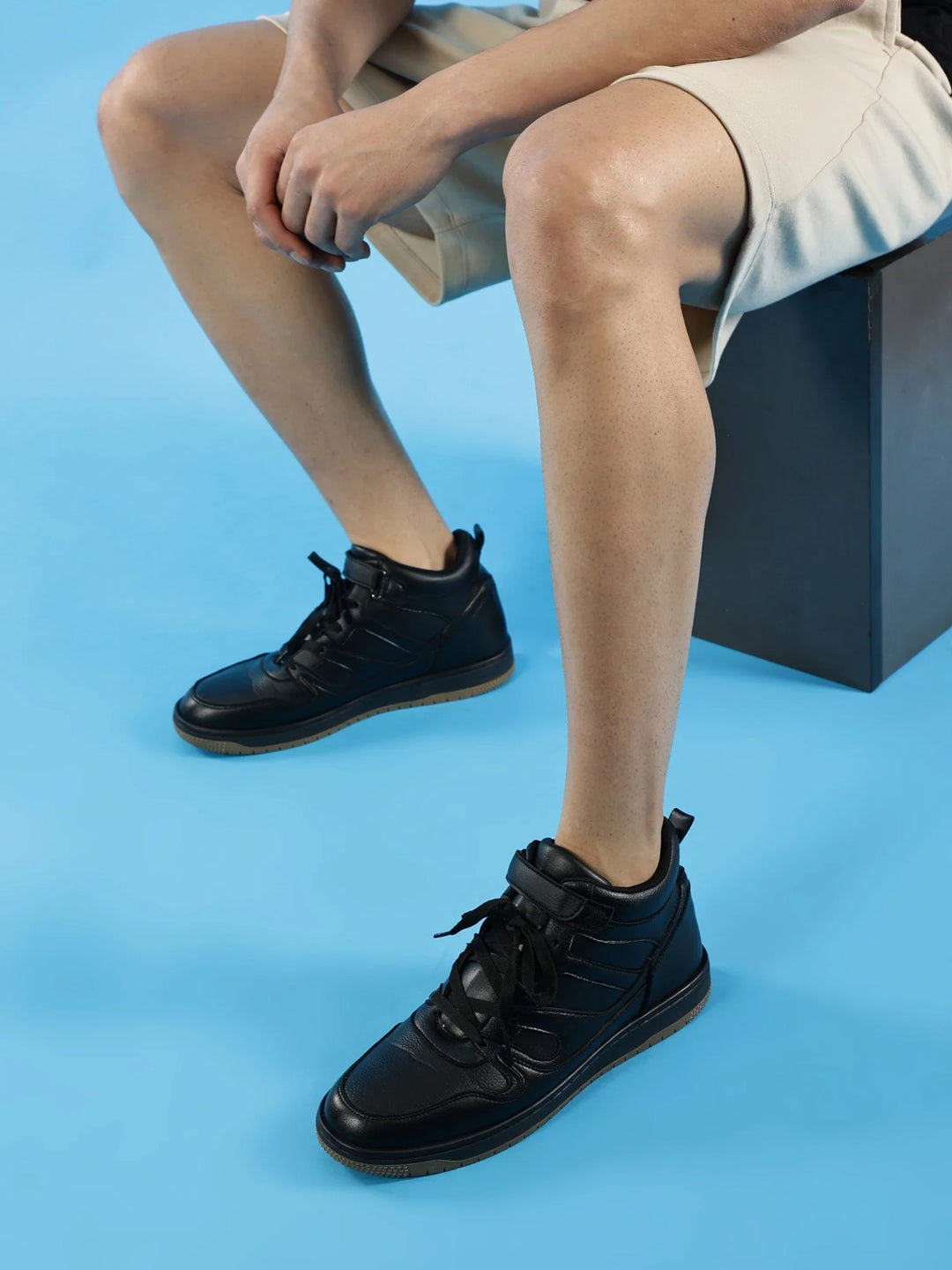 Rise Black High-Top Strap Sneakers