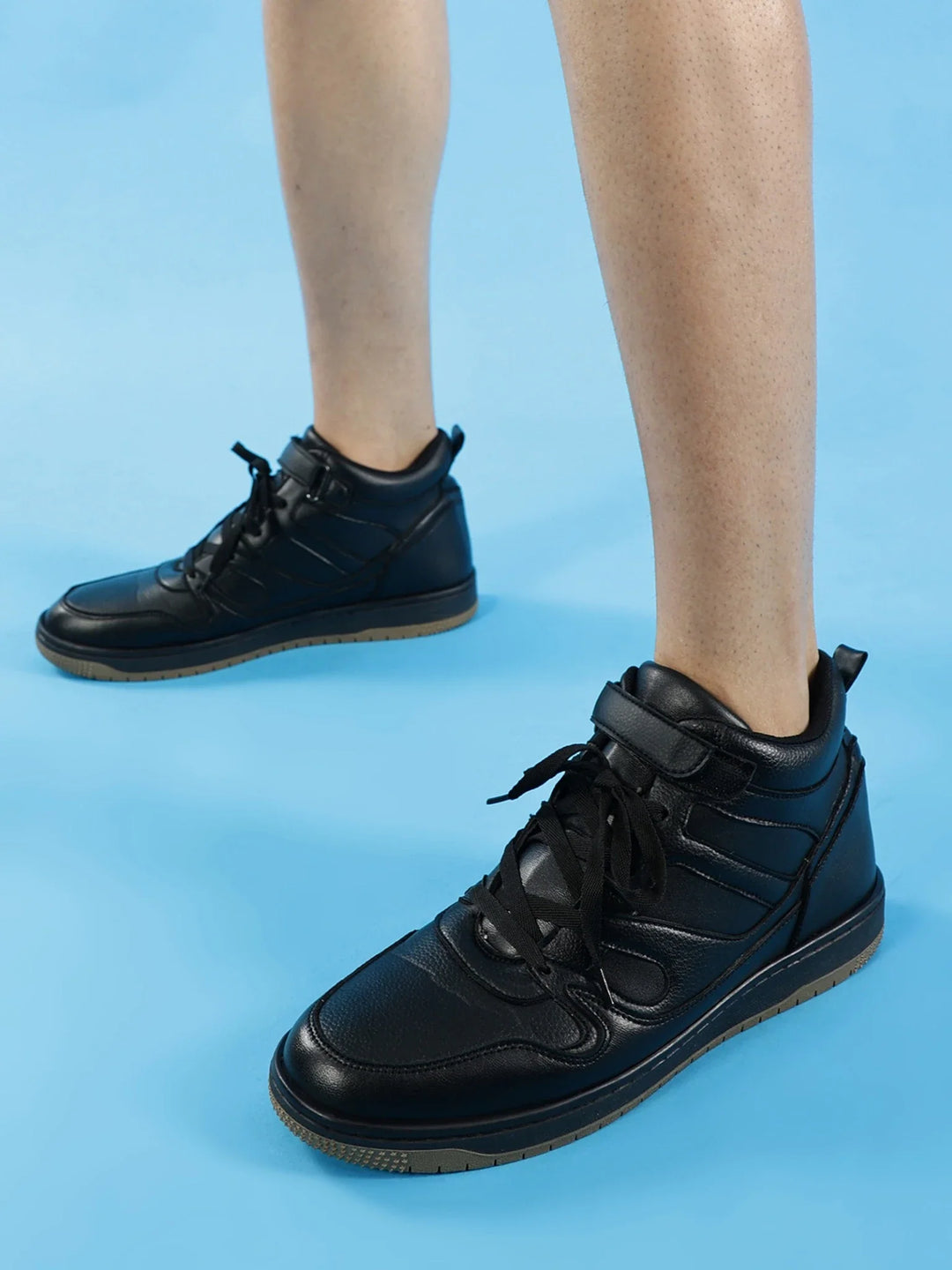 Rise Black High-Top Strap Sneakers