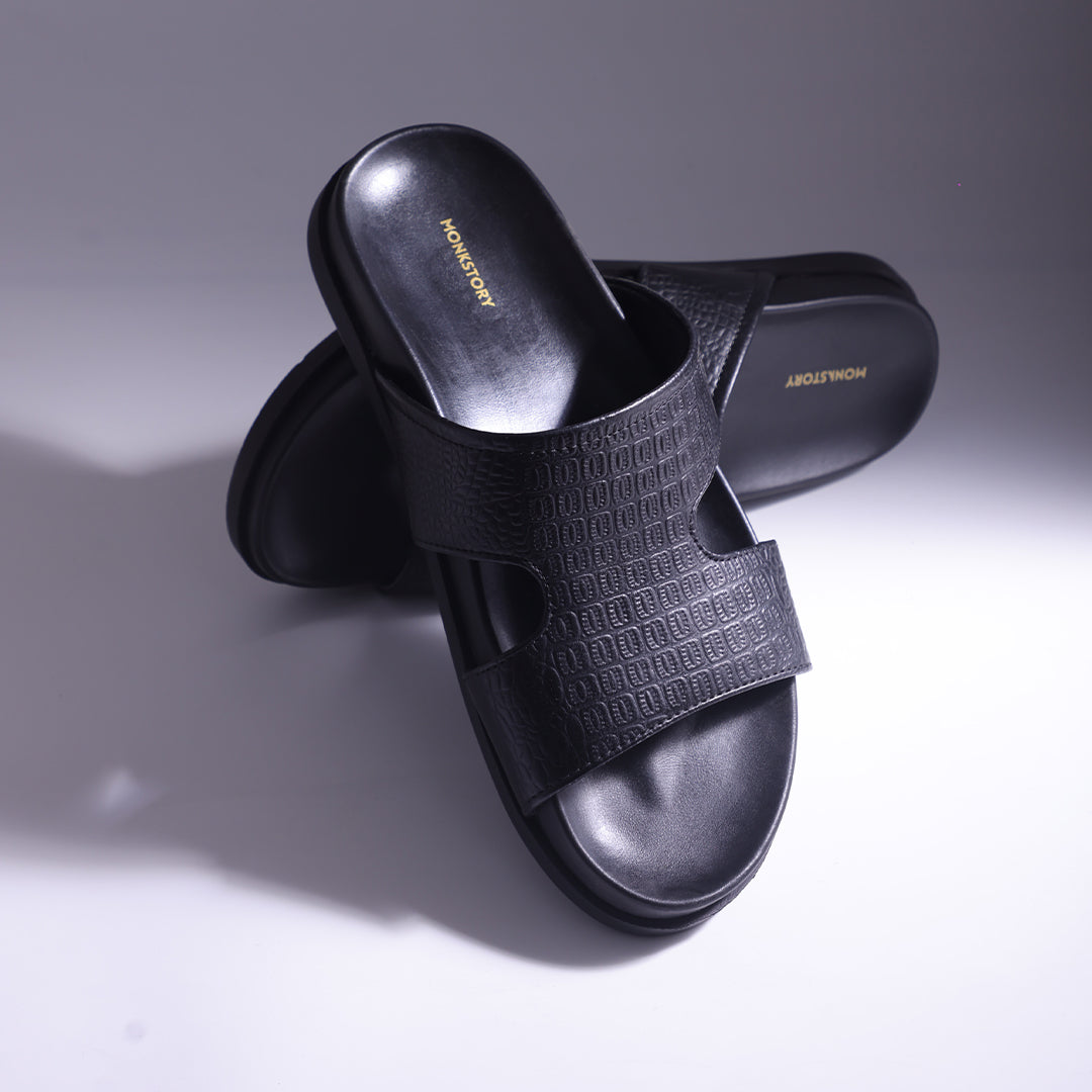 Monkstory Atelier 1870 Textured Strap Slides – Midnight Black