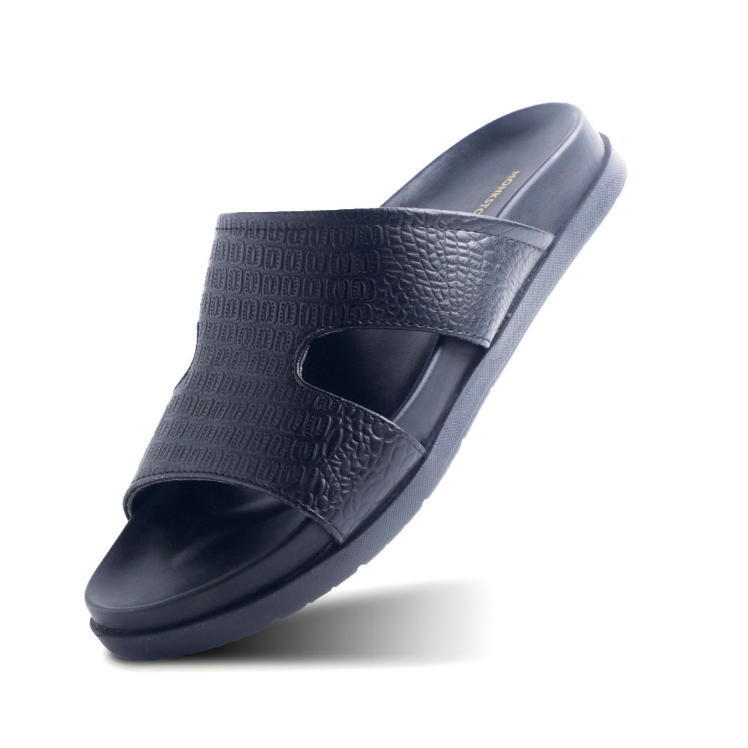 Monkstory Atelier 1870 Textured Strap Slides – Midnight Black
