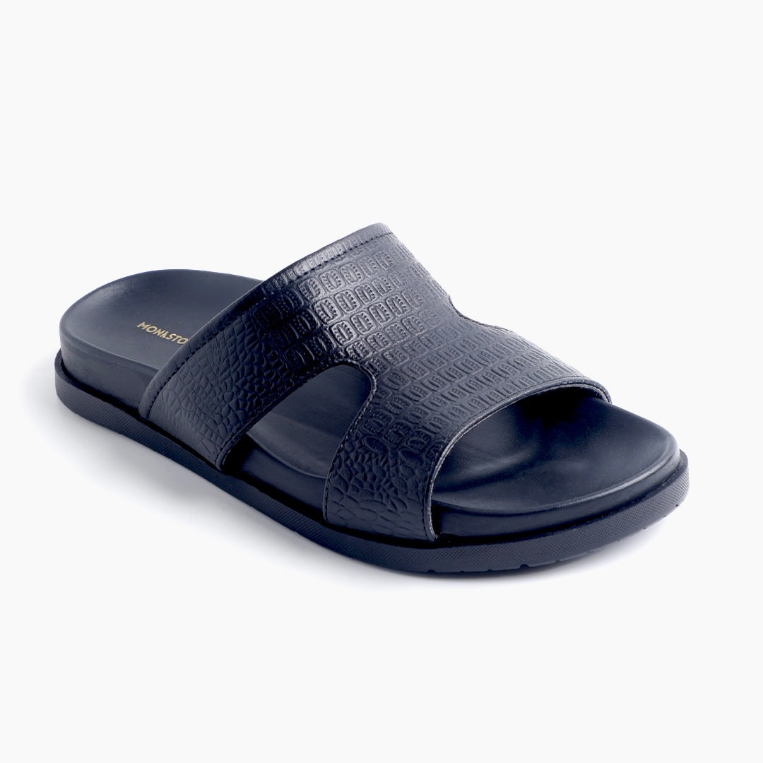 Monkstory Atelier 1870 Textured Strap Slides – Midnight Black