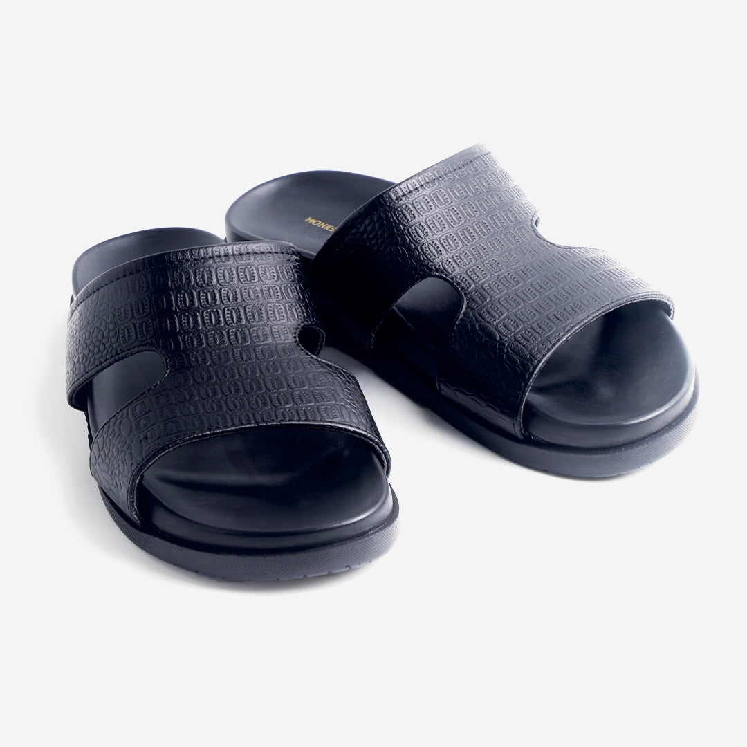 Monkstory Atelier 1870 Textured Strap Slides – Midnight Black
