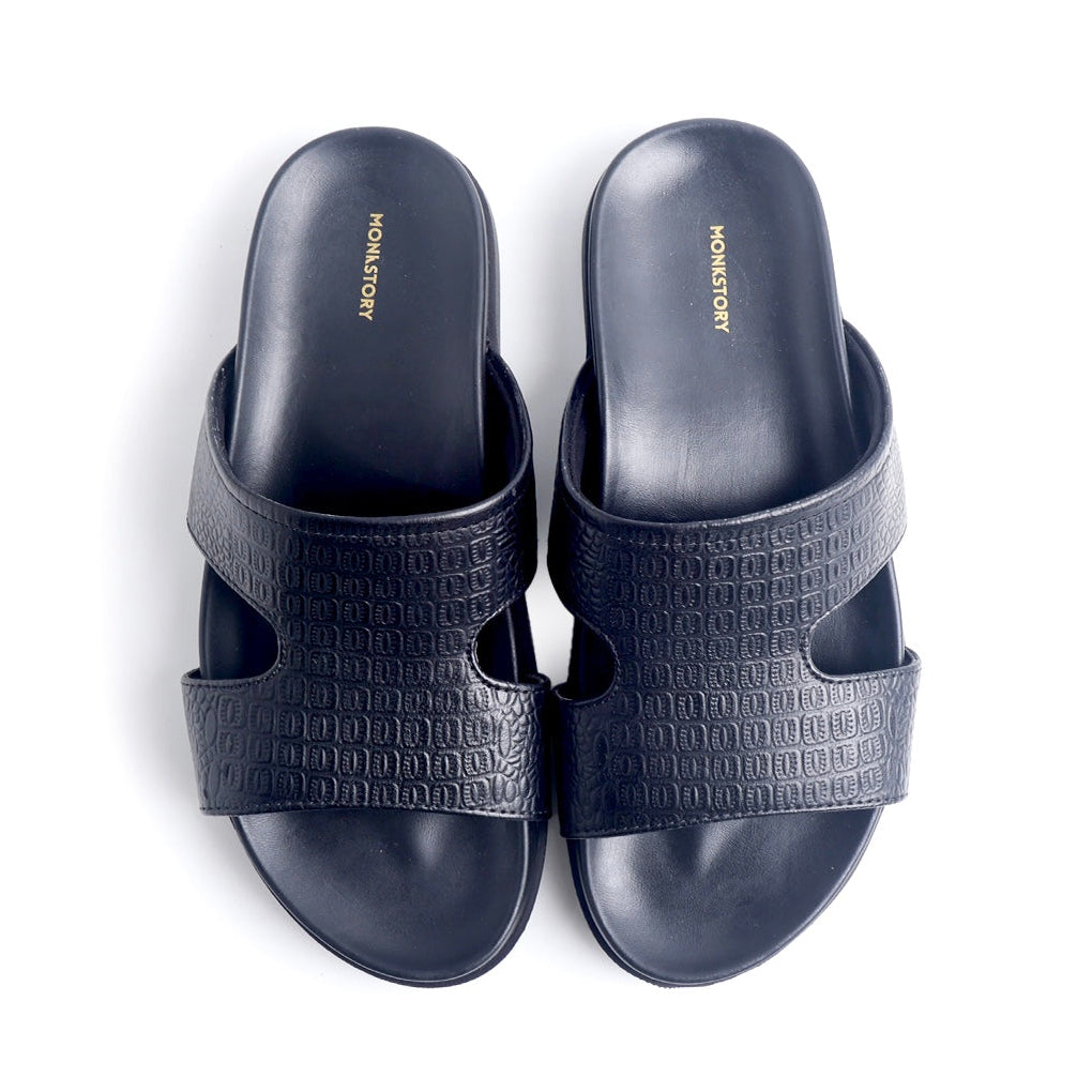 Monkstory Atelier 1870 Textured Strap Slides – Midnight Black
