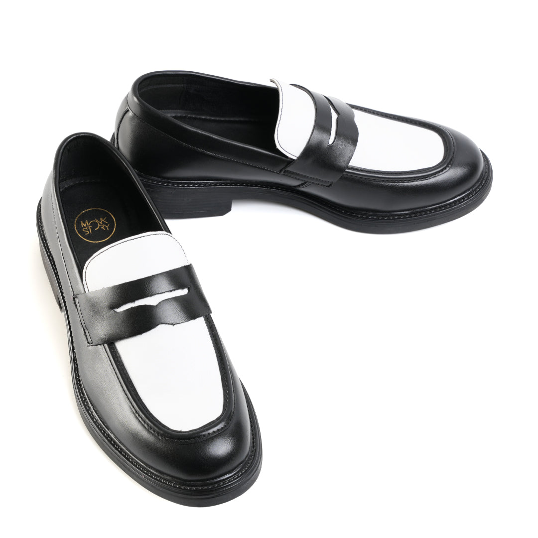 Monkstory Cosmopolitan Contrast Penny Loafers  - Black/White