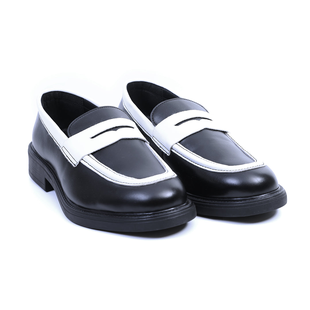 Monkstory Cosmopolitan Noir Penny Loafers  - Black/White