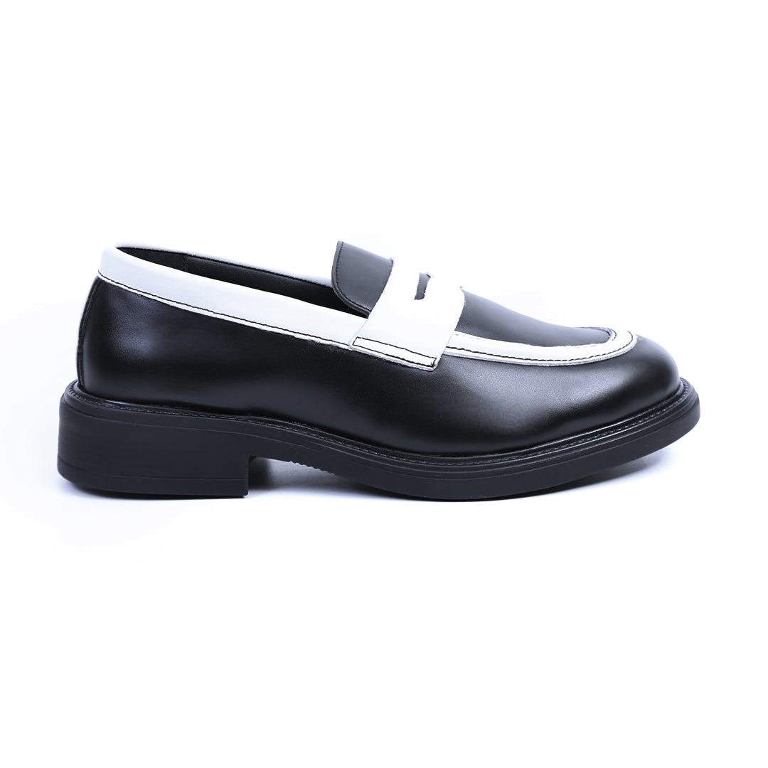 Monkstory Cosmopolitan Noir Penny Loafers  - Black/White