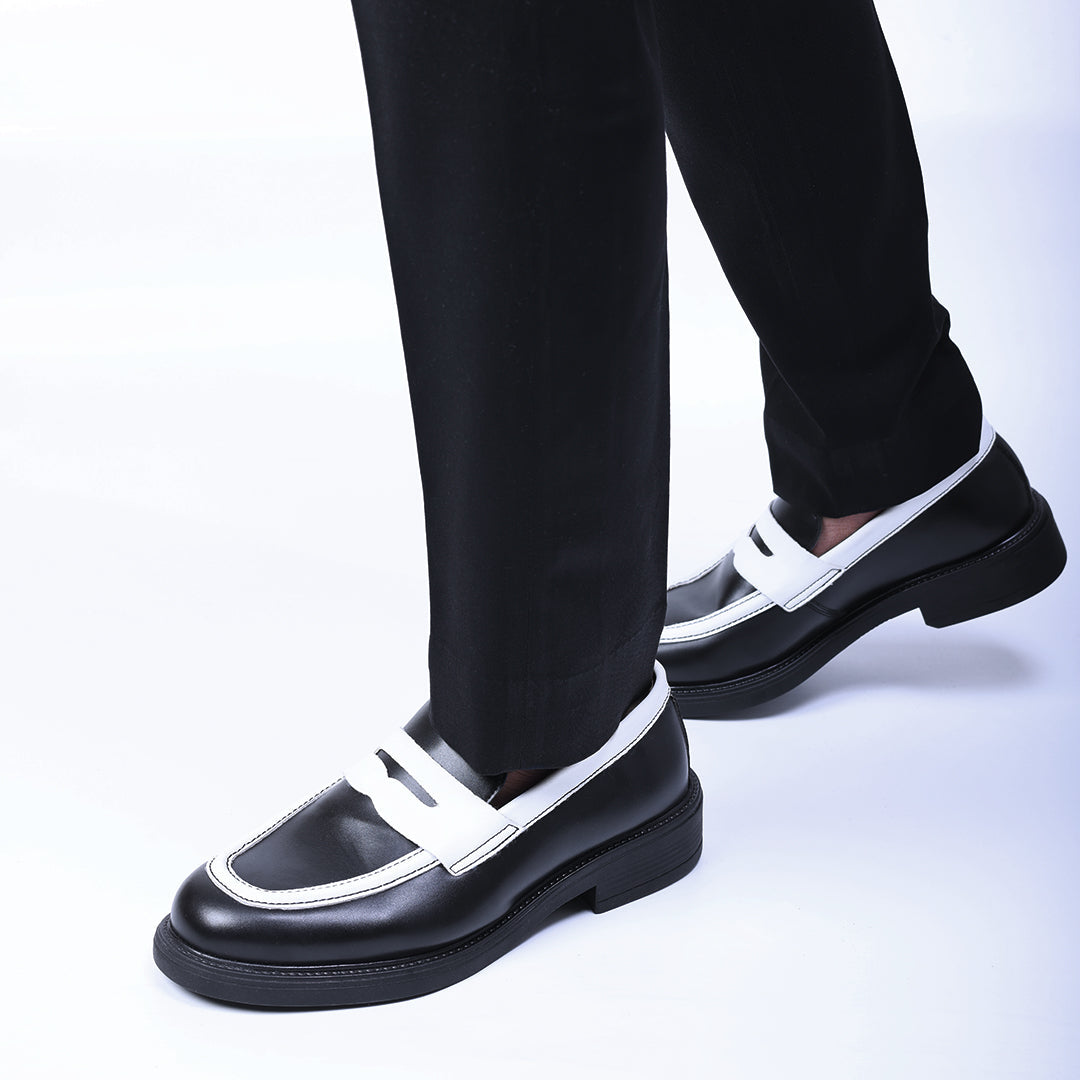 Monkstory Cosmopolitan Noir Penny Loafers  - Black/White