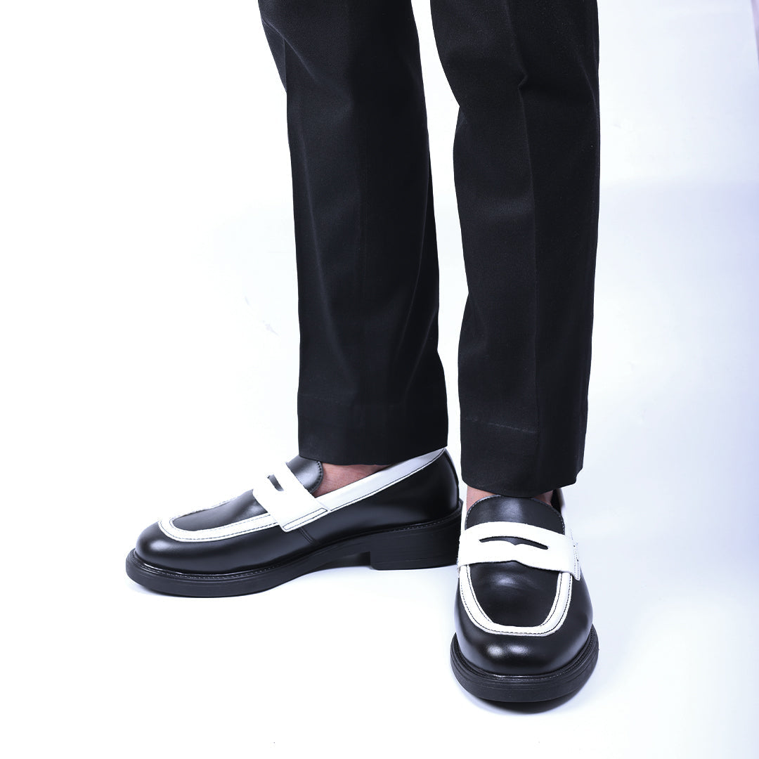 Monkstory Cosmopolitan Noir Penny Loafers  - Black/White