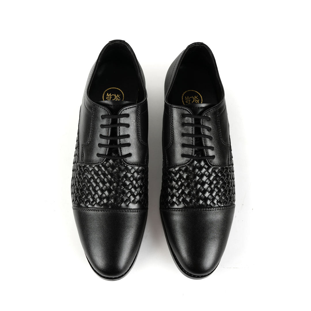 Monkstory Braided Captoe Lace-up Shoes - Black