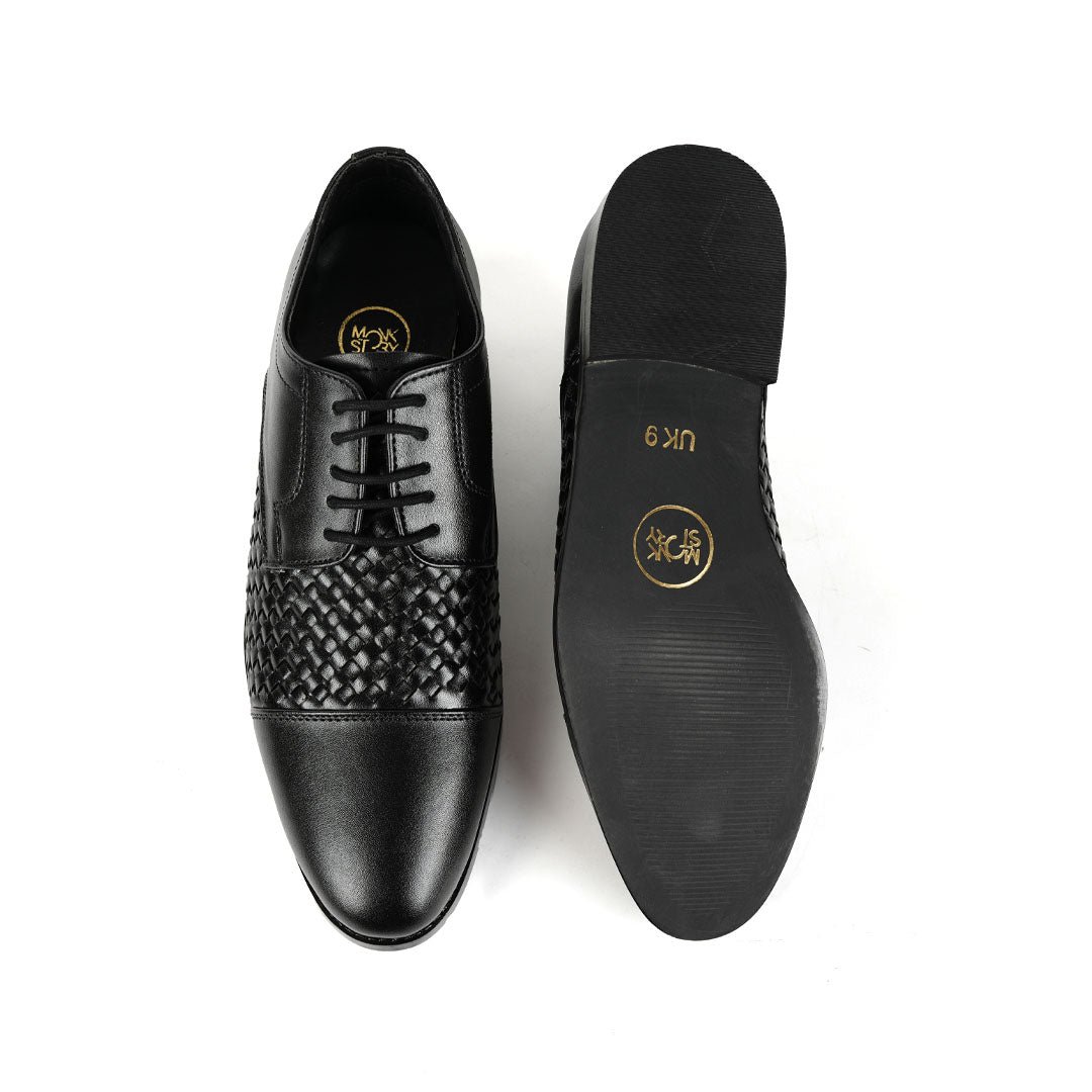Monkstory Braided Captoe Lace-up Shoes - Black