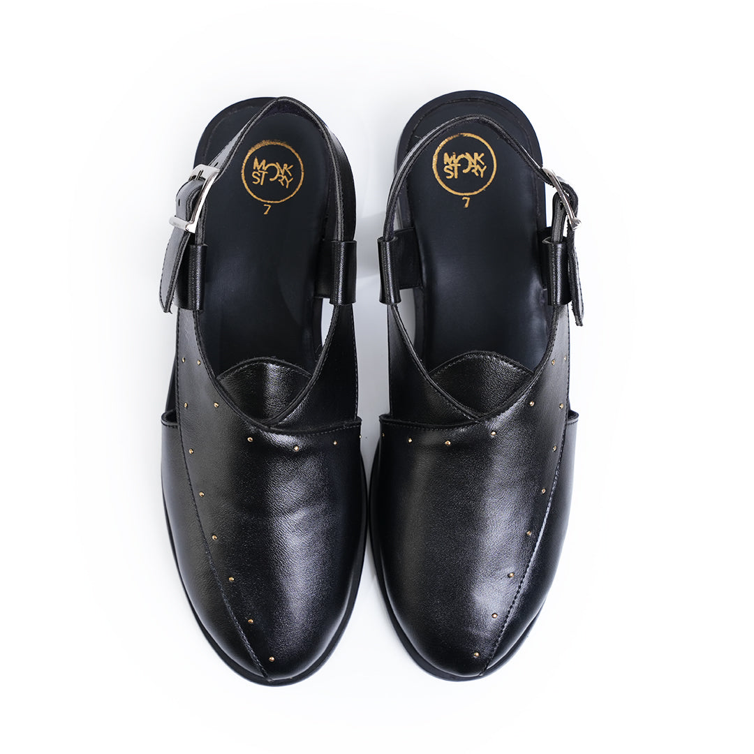 Monkstory Studded Nawabi Sandals - Black