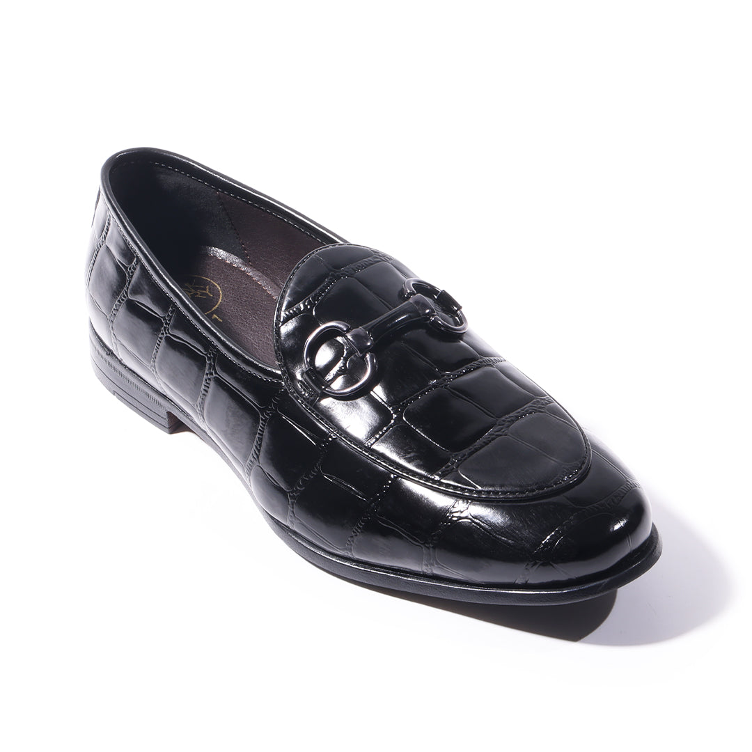 Monkstory Horsebit Smart Croc-Effect Slip-Ons – Black