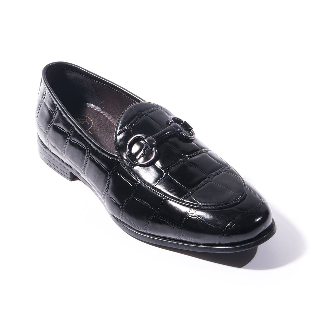 Monkstory Horsebit Smart Croc-Effect Slip-Ons – Black