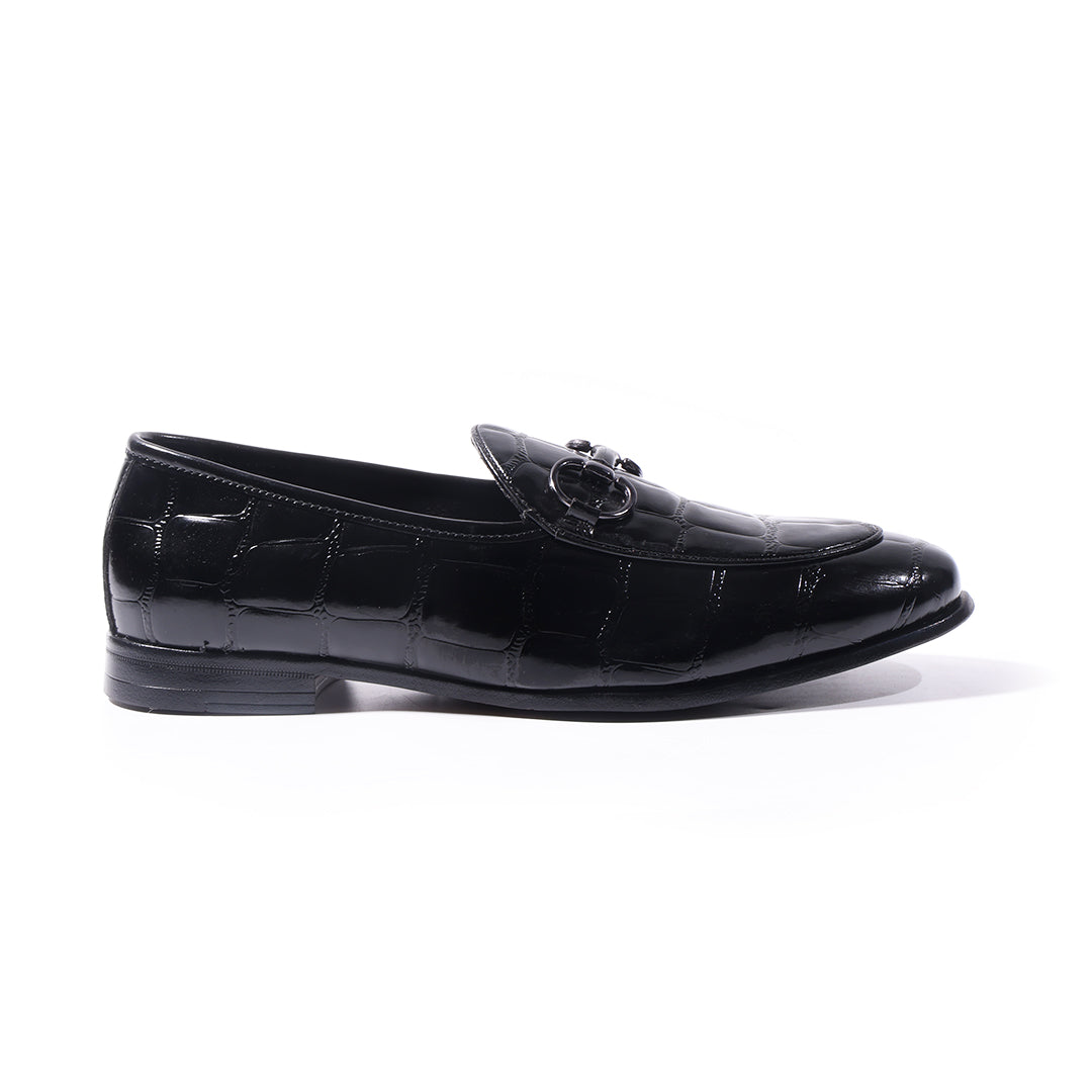 Monkstory Horsebit Smart Croc-Effect Slip-Ons – Black
