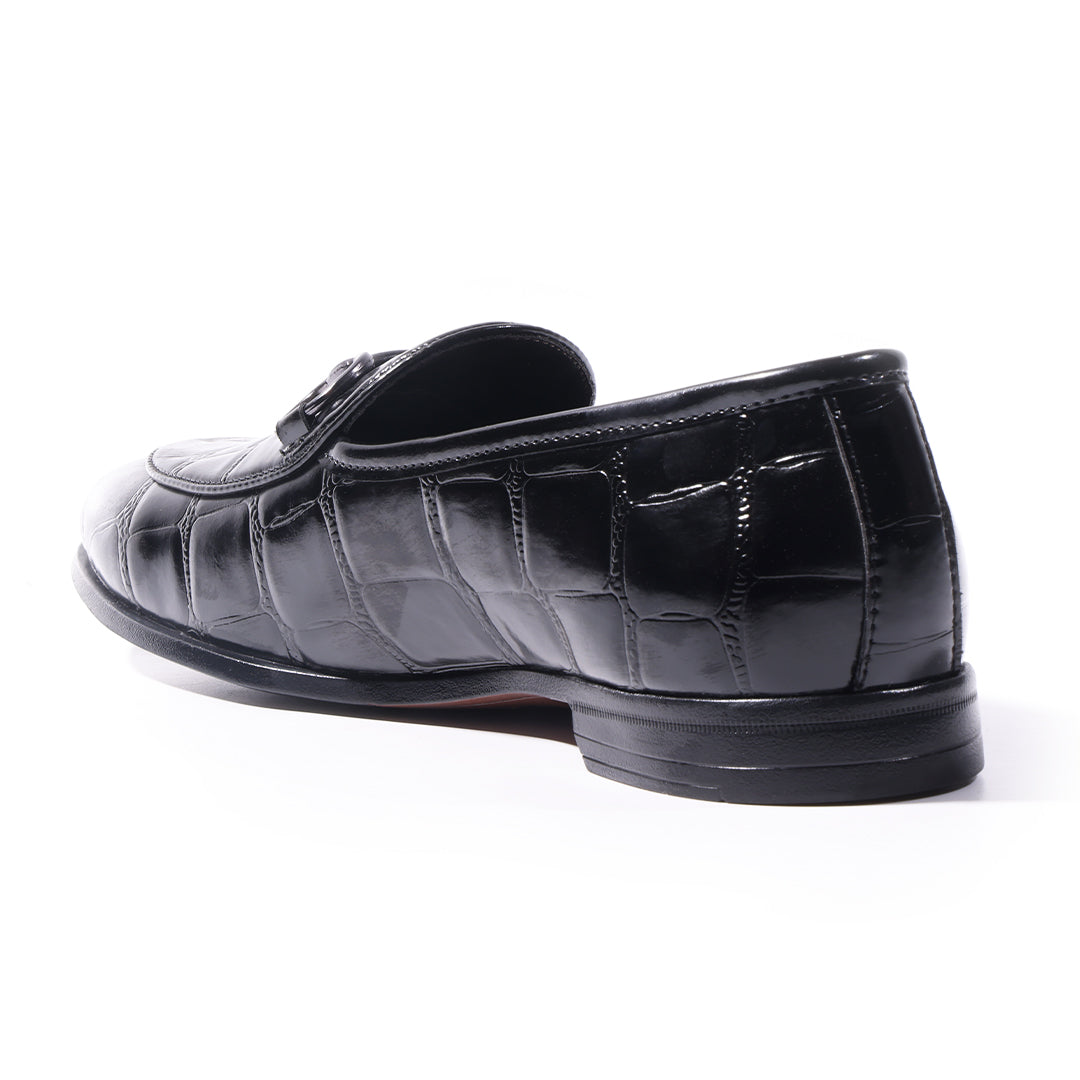 Monkstory Horsebit Smart Croc-Effect Slip-Ons – Black