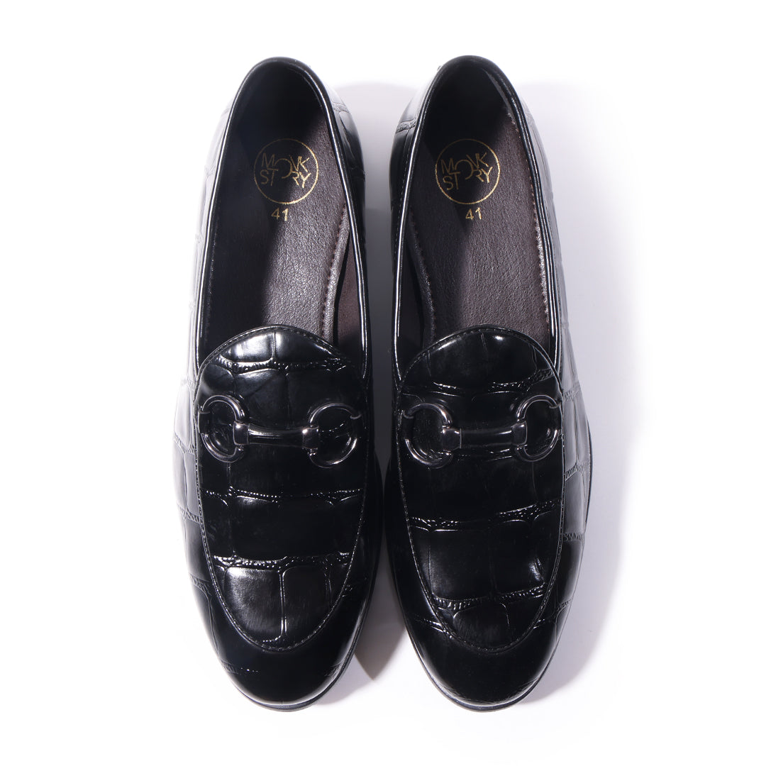 Monkstory Horsebit Smart Croc-Effect Slip-Ons – Black