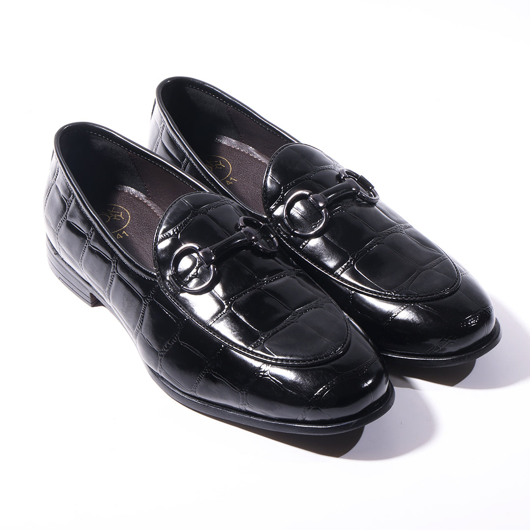 Monkstory Horsebit Smart Croc-Effect Slip-Ons – Black