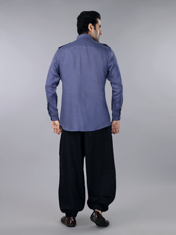 Gothilo Slate Grey Linen Pocket Shirt