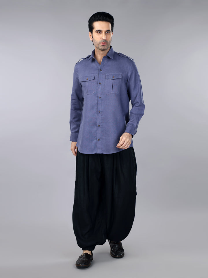 Gothilo Slate Grey Linen Pocket Shirt