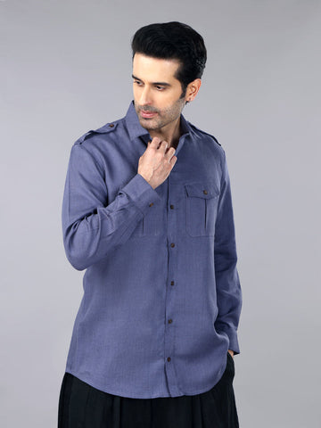 Gothilo Slate Grey Linen Pocket Shirt