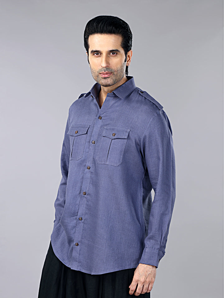 Gothilo Slate Grey Linen Pocket Shirt