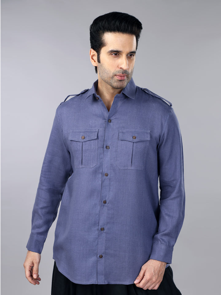 Gothilo Slate Grey Linen Pocket Shirt
