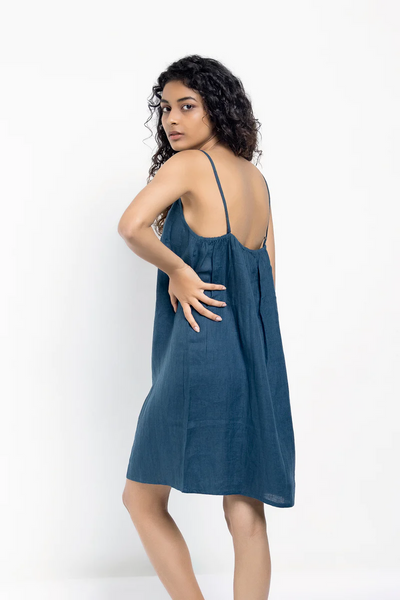 Indigo Linen Slip Dress