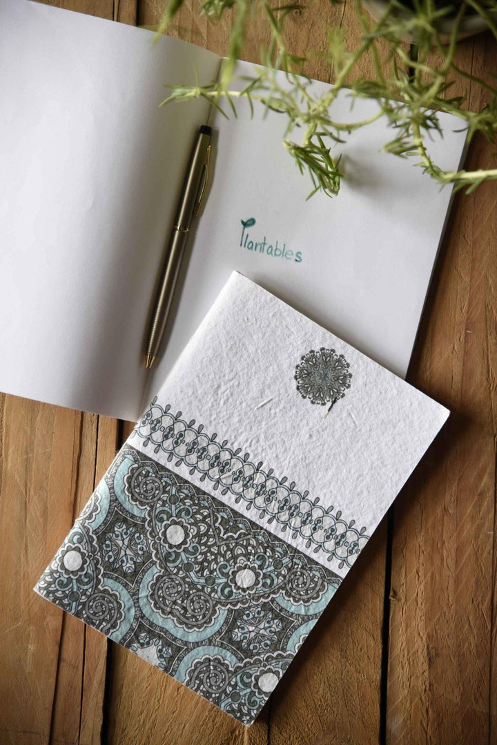 Blue Indian Motif Seed Paper Cover Notebook