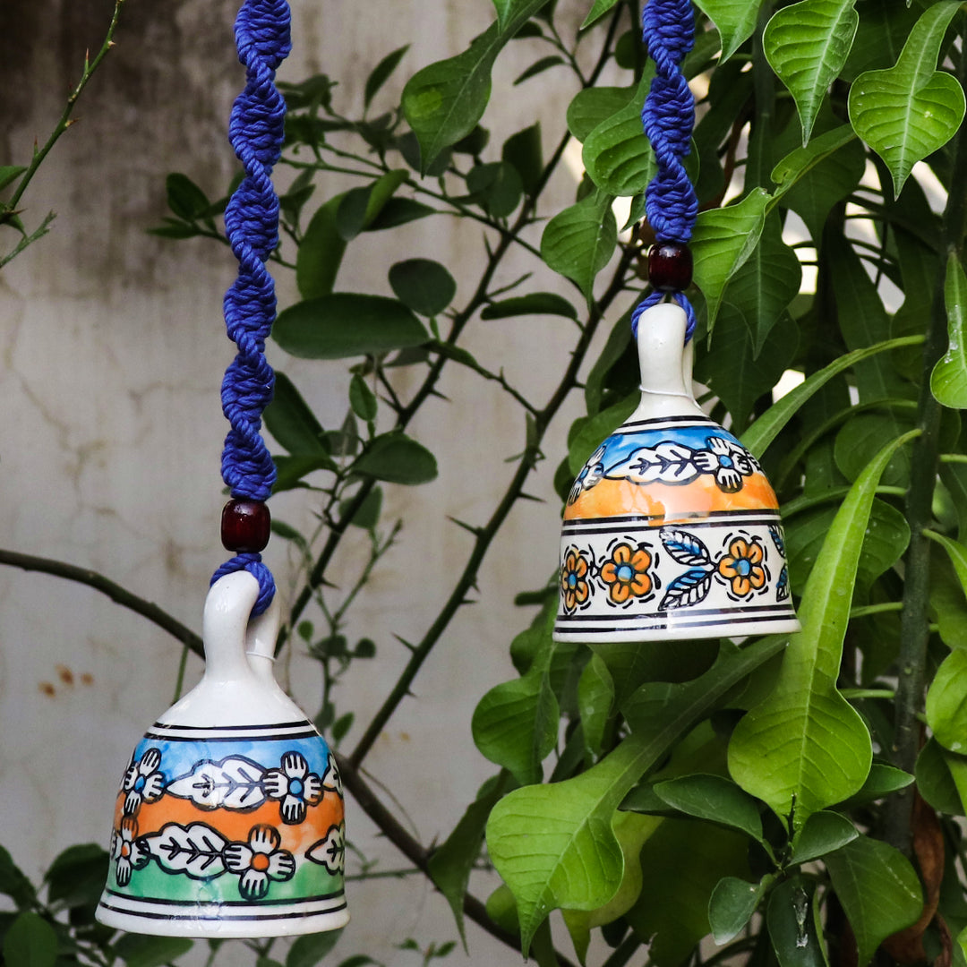 Gathari Macrame Ceramic Home Decor Bells for Home and Office (Set of 2)