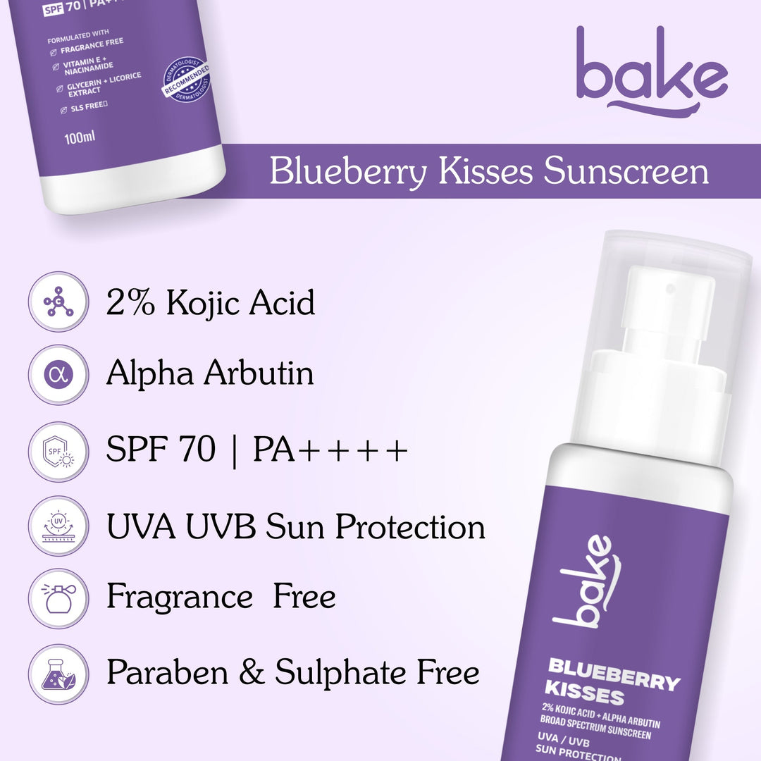 Blueberry Kisses Kojic Acid Sunscreen with 2% Alpha Arbutin SPF 70 PA+++ - Suspire