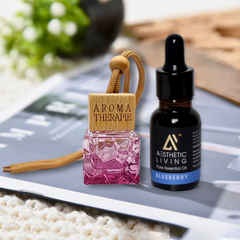 Aesthetic Living Car Aromatizer Diffuser Bottle with Essential Oil (Square colored transparent combo- 8ml + Essential Oil- 15 ml)