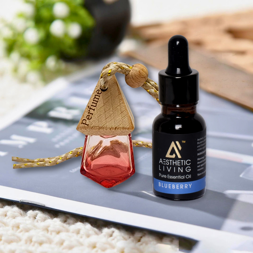 Aesthetic Living Car Aromatizer Diffuser Bottle with Essential Oil (Crystal colored transparent combo- 8ml + Essential Oil -15 ml)