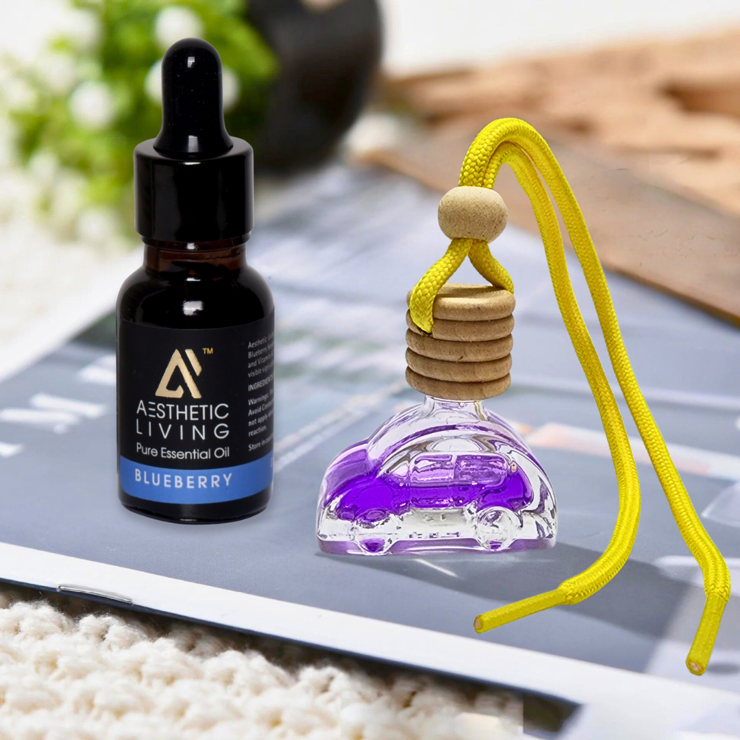 Aesthetic Living Car Aromatizer Diffuser Bottle with Essential Oil (Car shape bottle -10ml + Essential oil- 15ml)
