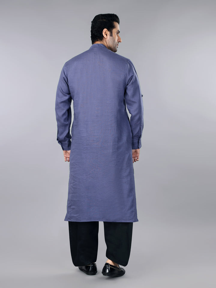 Gothilo Slate Grey Linen Overlap Kurta & Salwar Set