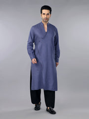 Gothilo Slate Grey Linen Overlap Kurta & Salwar Set