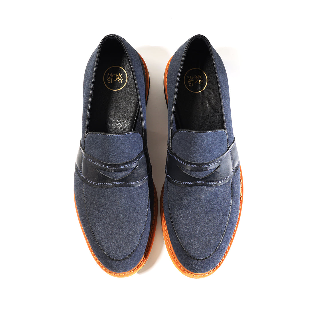Monkstory Escape Stacked Sole Penny Loafers – Navy Blue