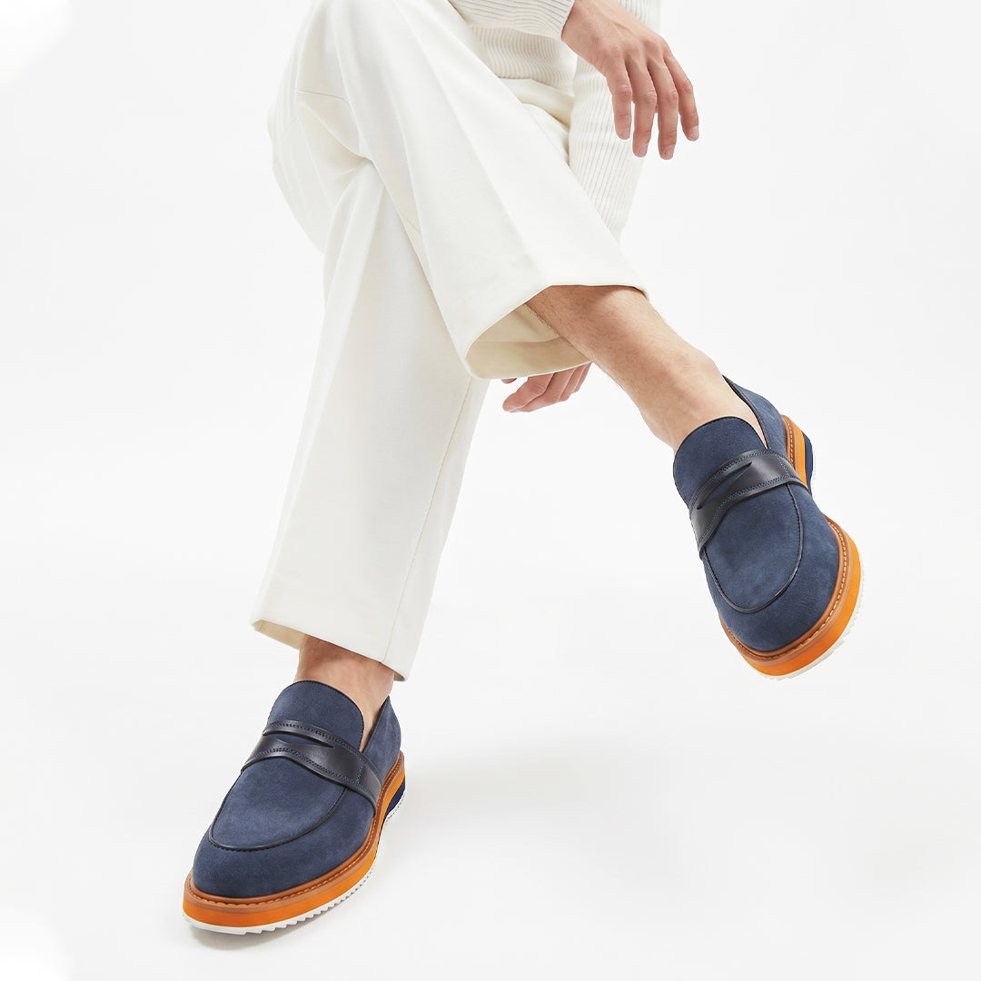 Monkstory Escape Stacked Sole Penny Loafers – Navy Blue