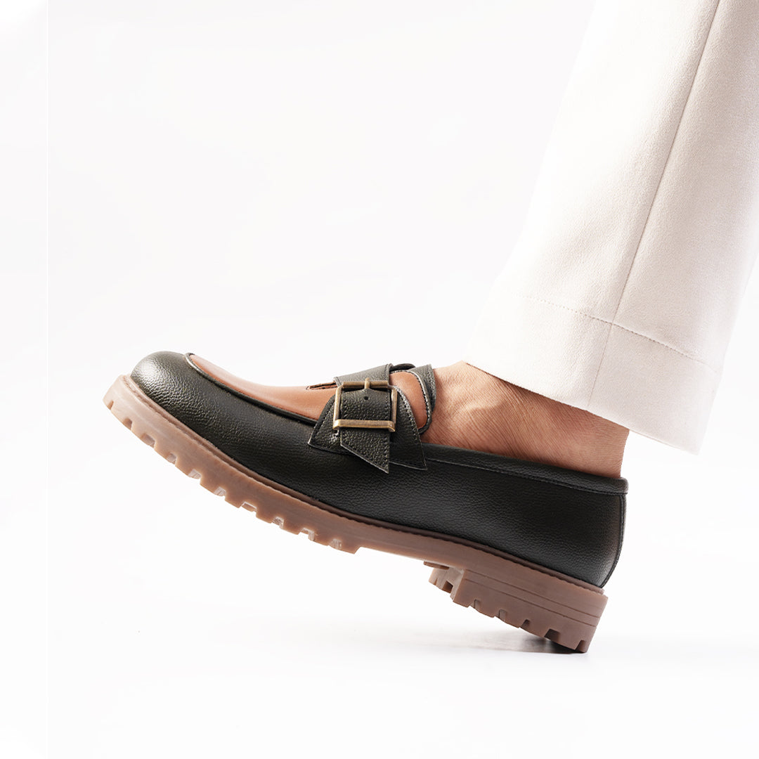 Monkstory Cosmopolitan Buckled Loafers  - Olive/Tan
