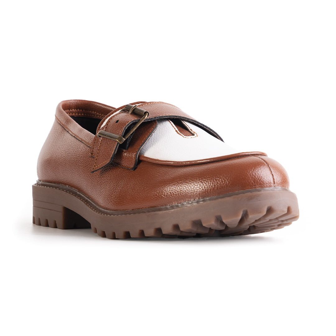 Monkstory Cosmopolitan Buckled Loafers  - Tan/White