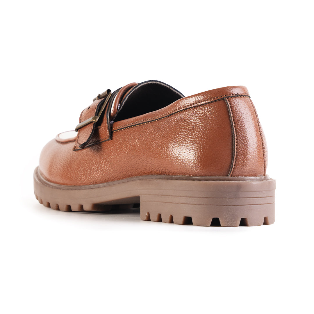 Monkstory Cosmopolitan Buckled Loafers  - Tan/White