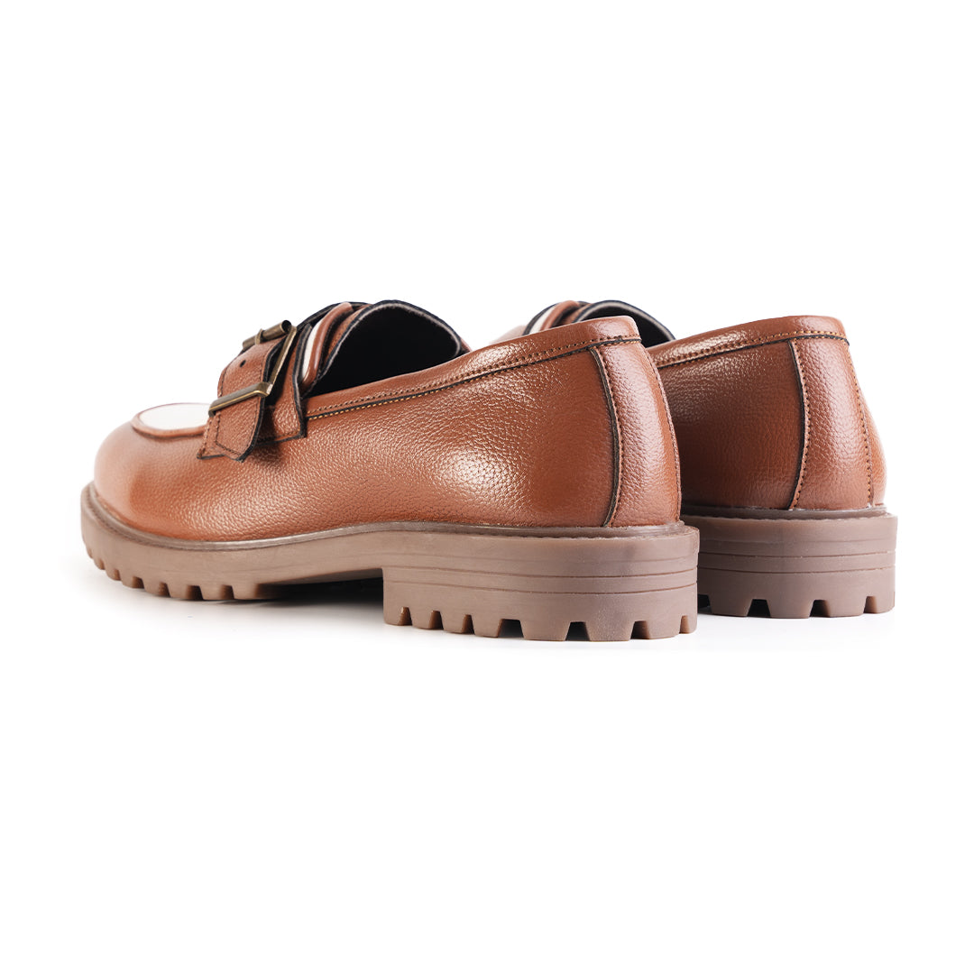 Monkstory Cosmopolitan Buckled Loafers  - Tan/White