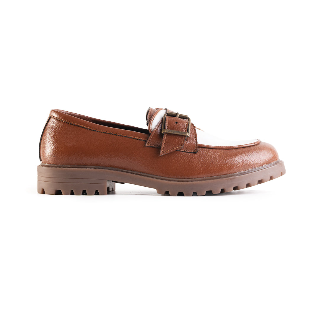 Monkstory Cosmopolitan Buckled Loafers  - Tan/White