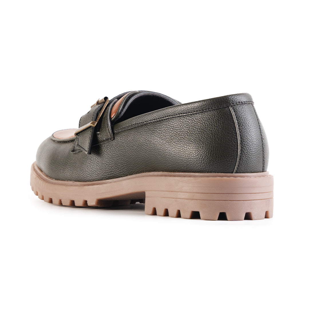 Monkstory Cosmopolitan Buckled Loafers  - Olive/Tan