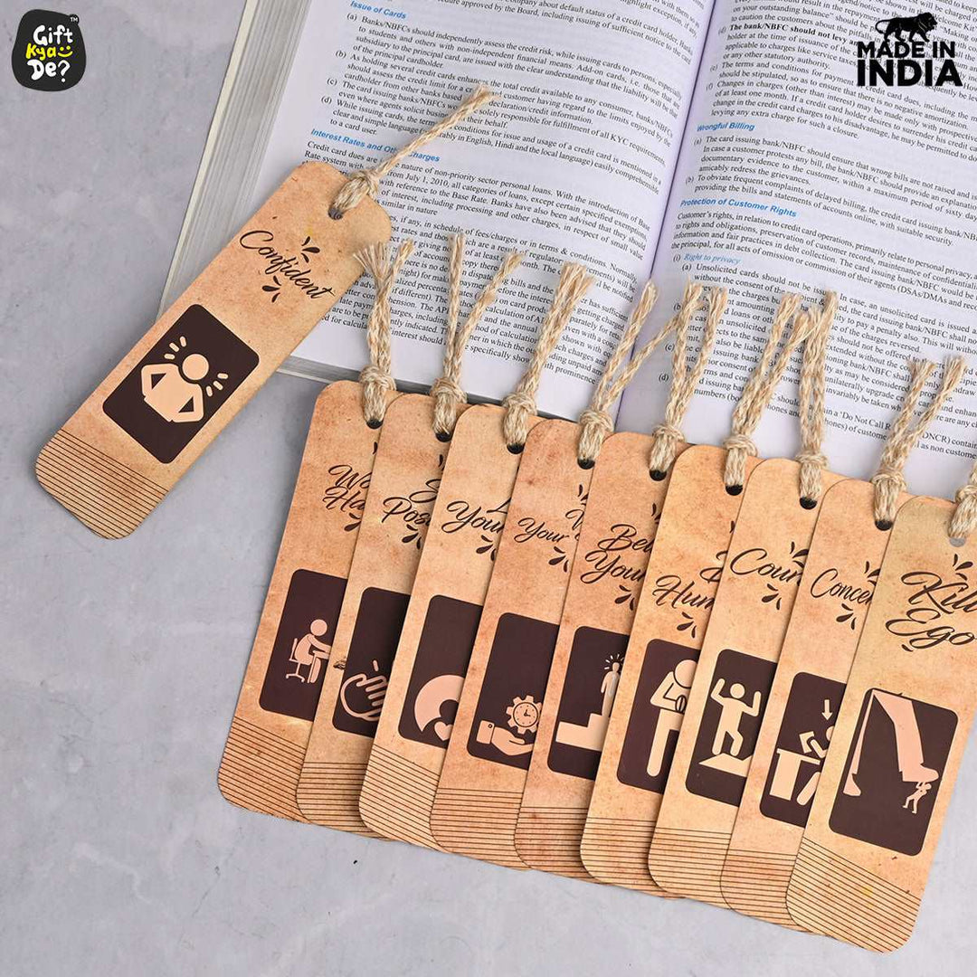 Gift Kya De Bookmarks Set of 10 Motivational Quotes | Bookmarks Aesthetic with Hard Paperback | Handmade Tassel Dori (Eco-Friendly 10pc)