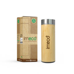 IMECO ECO-POUR Flat Head Bamboo Bottle with Stainless Steel Lid - Leakproof, Rust-Free, & BPA-Free - 450 ml