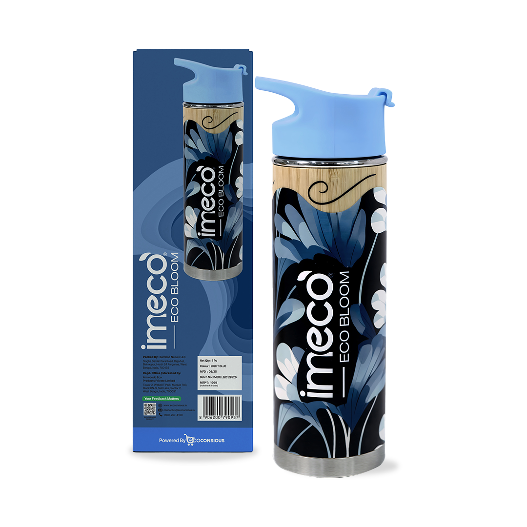 IMECO Printed Bamboo Bottle 450 ml - Leak & Rust Proof - Double-Wall Vacuum Insulated - For Adult & Kids