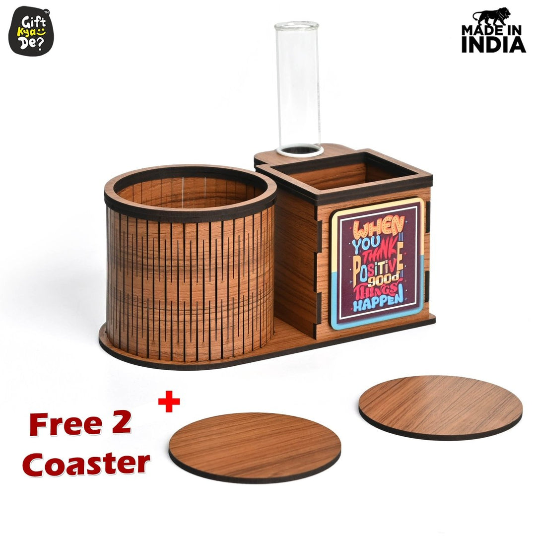 Gift Kya De Test Tube Planter With Wooden Water Bottle Holder, Wooden Pen Stand & Coasters | Corporate Gifts | Eco-Friendly