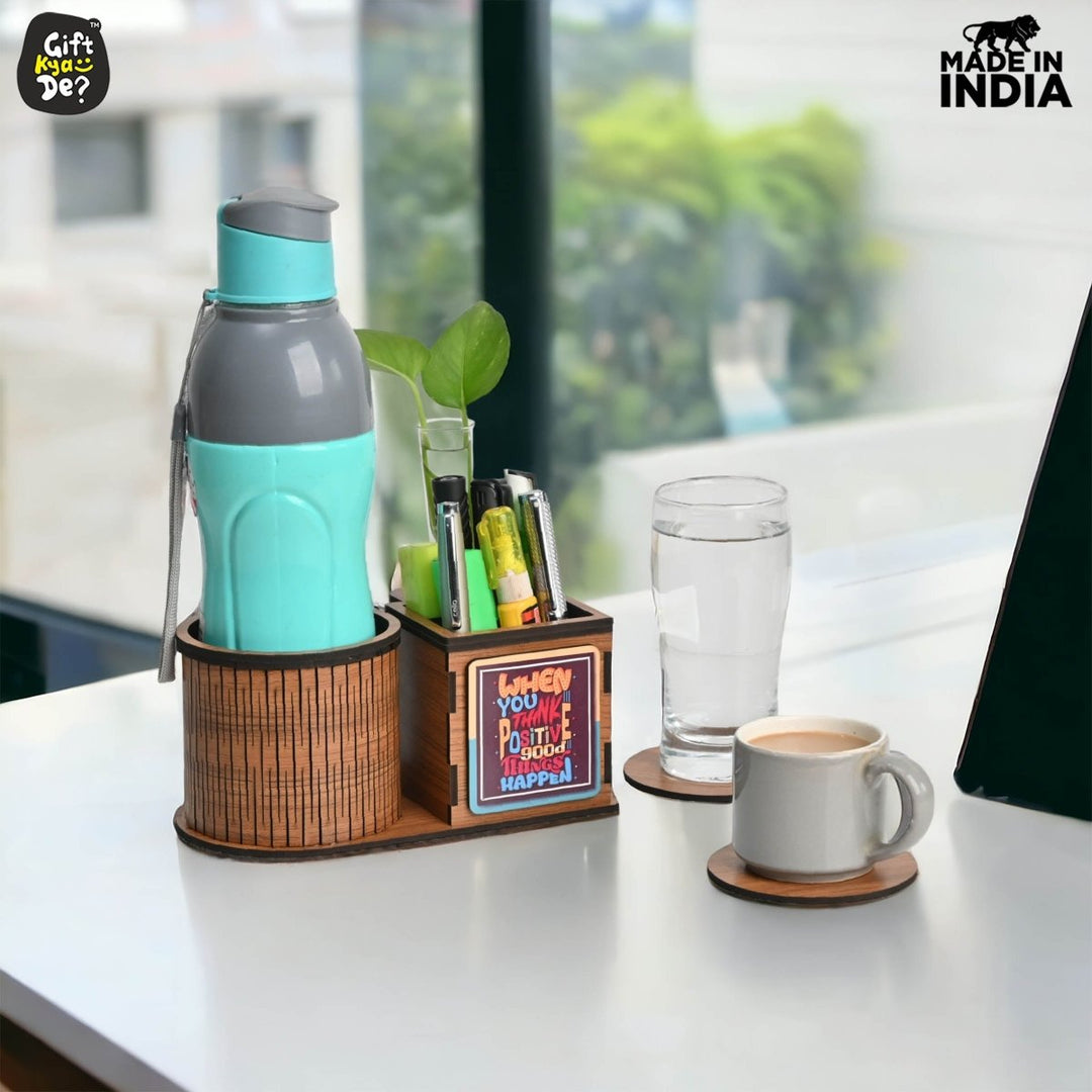 Gift Kya De Test Tube Planter With Wooden Water Bottle Holder, Wooden Pen Stand & Coasters | Corporate Gifts | Eco-Friendly