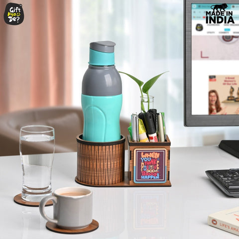 Gift Kya De Test Tube Planter With Wooden Water Bottle Holder, Wooden Pen Stand & Coasters | Corporate Gifts | Eco-Friendly