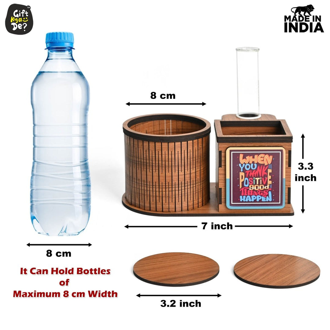 Gift Kya De Test Tube Planter With Wooden Water Bottle Holder, Wooden Pen Stand & Coasters | Corporate Gifts | Eco-Friendly